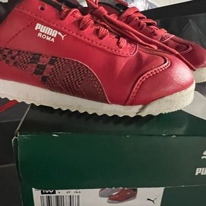 Boys Red Leather Racer Stripe Puma Sneakers